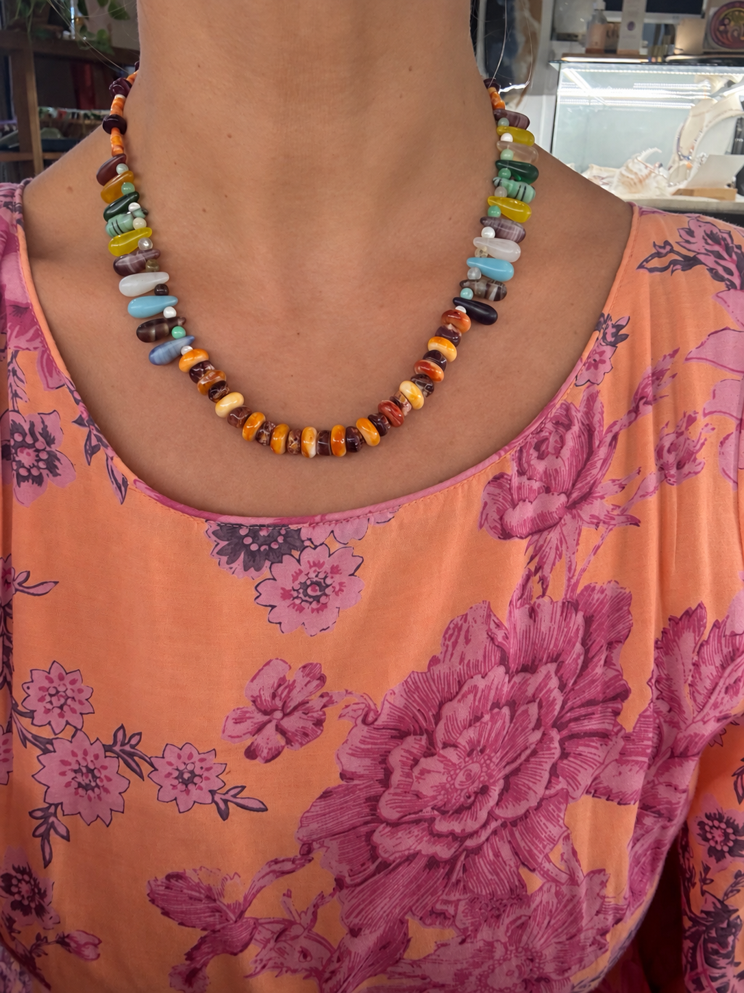Spiny Oyster + African Wedding Bead Necklace