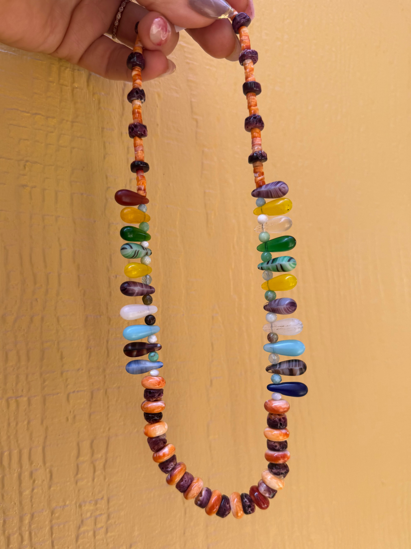 Spiny Oyster + African Wedding Bead Necklace