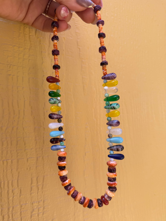 Spiny Oyster + African Wedding Bead Necklace